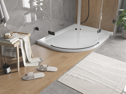 Mexen Flat receveur de douche demi-circulaire slim droit 100 x 90 cm, blanc, siphon noir - 41109010P-B