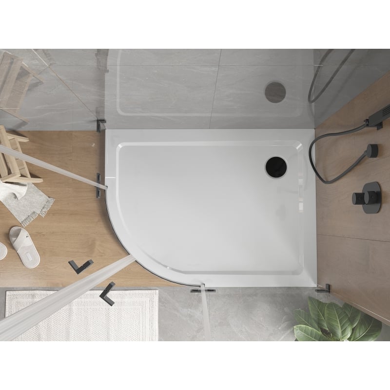 Mexen Flat receveur de douche semi-circulaire slim droit 100 x 90 cm, blanc, siphon noir - 41109010P-B