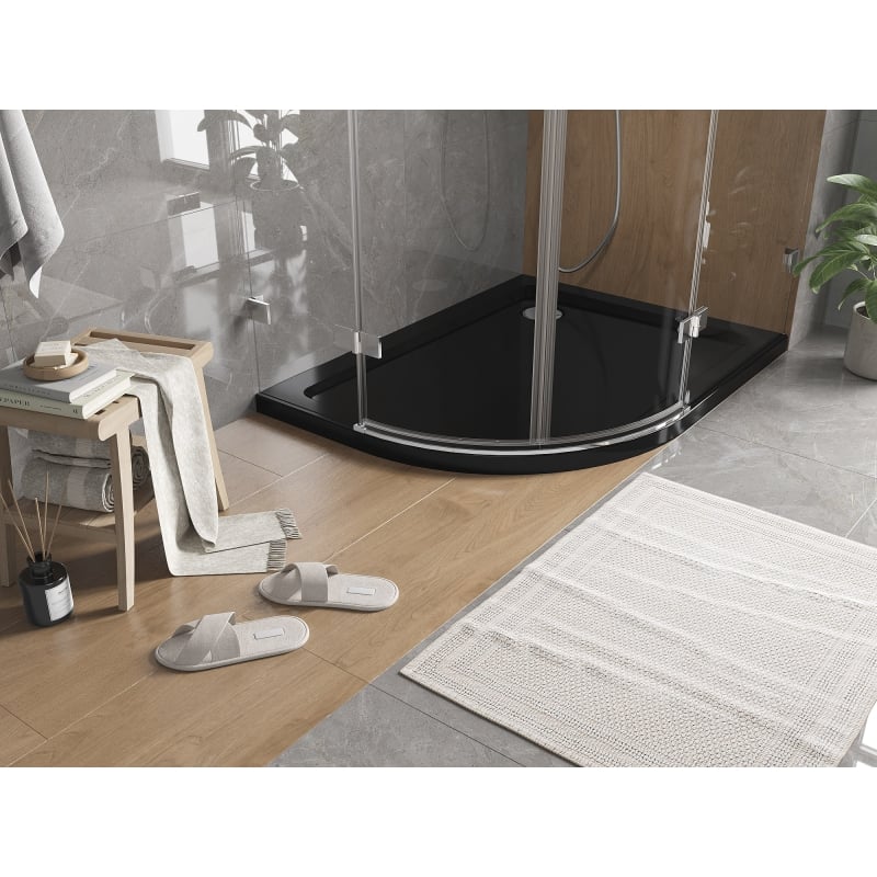 Mexen Flat receveur de douche demi-circulaire slim droit 90 x 80 cm, noir, siphon chromé - 41708090P