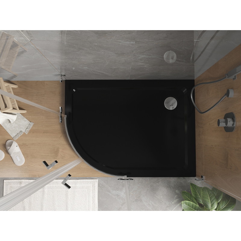 Mexen Flat receveur de douche demi-circulaire slim droit 90 x 80 cm, noir, siphon chromé - 41708090P