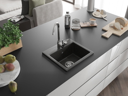 Mexen Milo évier en granit 1-bassin avec robinet de cuisine Telma, noir/doré - 6505-75-670200-00