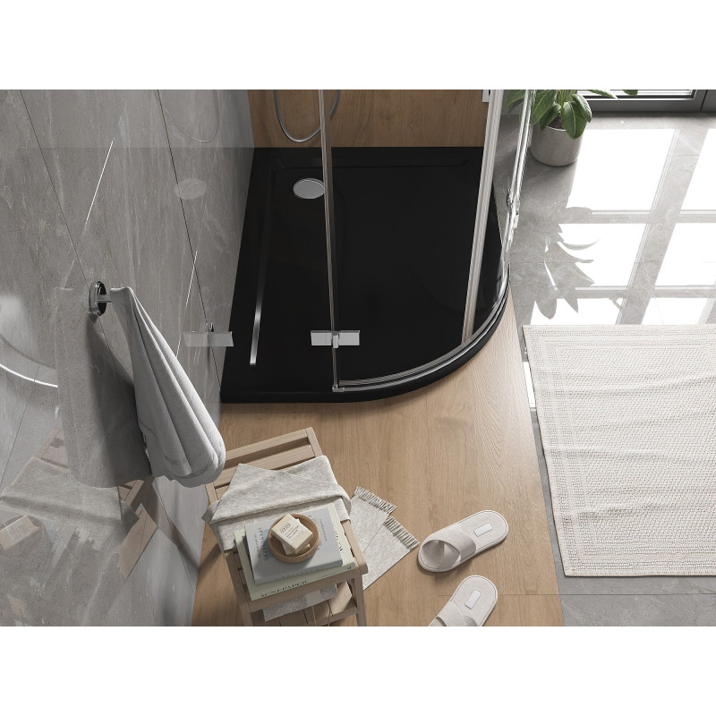 Mexen Flat receveur de douche demi-circulaire slim droit 120 x 90 cm, noir, siphon chromé - 41709012P