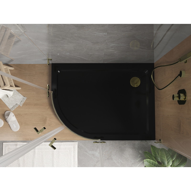 Mexen Flat receveur de douche semi-circulaire slim droit 90 x 80 cm, noir, siphon doré - 41708090P-G
