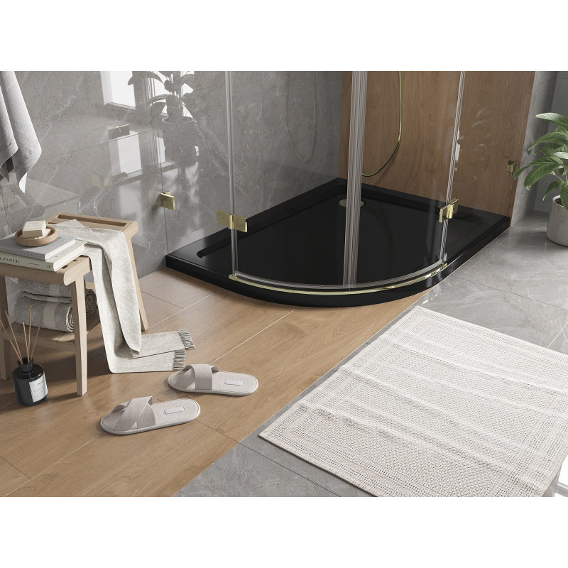 Mexen Flat receveur de douche semi-circulaire slim droit 90 x 80 cm, noir, siphon doré - 41708090P-G