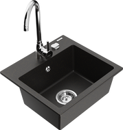 Mexen Milo évier en granit 1-bassin avec robinet de cuisine Telma, noir/doré - 6505-75-670200-00