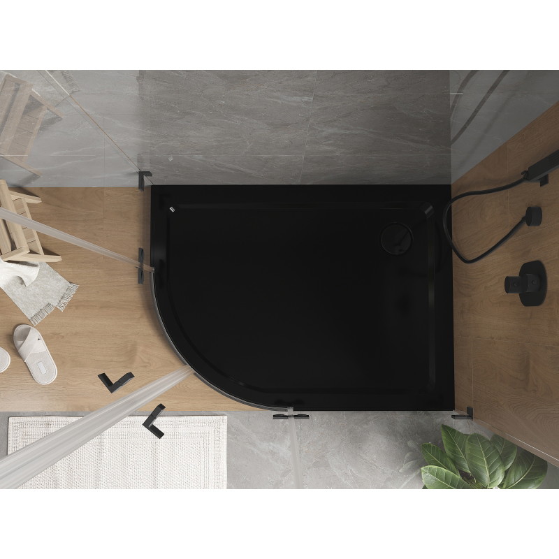 Mexen Flat receveur de douche semi-circulaire slim droit 120 x 80 cm, noir, siphon noir - 41708012P-B