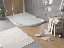 Mexen Flat receveur de douche semi-circulaire slim gauche 90 x 80 cm, blanc, siphon chromé - 41108090L