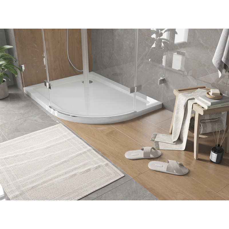 Mexen Flat receveur de douche demi-circulaire slim gauche 120 x 80 cm, blanc, siphon chromé - 41108012L
