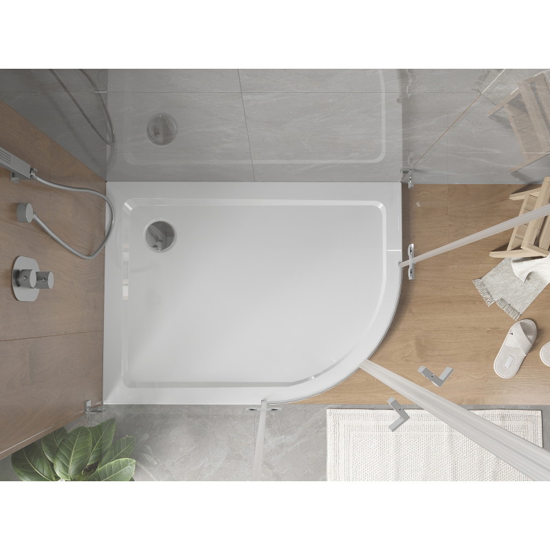 Mexen Flat receveur de douche semi-circulaire slim gauche 120 x 90 cm, blanc, siphon chromé - 41109012L