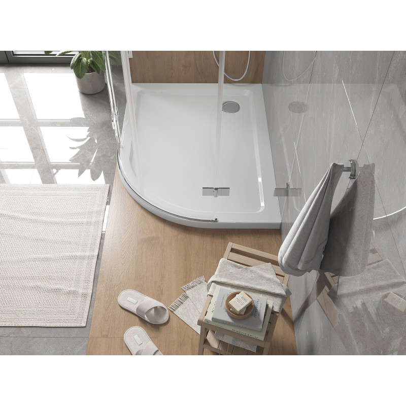 Mexen Flat receveur de douche demi-circulaire slim gauche 120 x 80 cm, blanc, siphon chromé - 41108012L