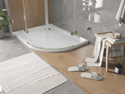 Mexen Flat receveur de douche demi-circulaire slim gauche 120 x 80 cm, blanc, siphon doré - 41108012L-G