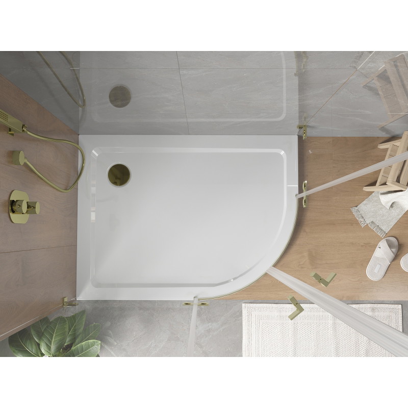 Mexen Flat receveur de douche demi-circulaire slim gauche 120 x 90 cm, blanc, siphon doré - 41109012L-G