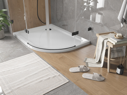 Mexen Flat receveur de douche demi-circulaire slim gauche 90 x 80 cm, blanc, siphon noir - 41108090L-B