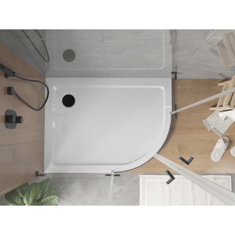 Mexen Flat receveur de douche en demi-cercle slim gauche 120 x 80 cm, blanc, siphon noir - 41108012L-B