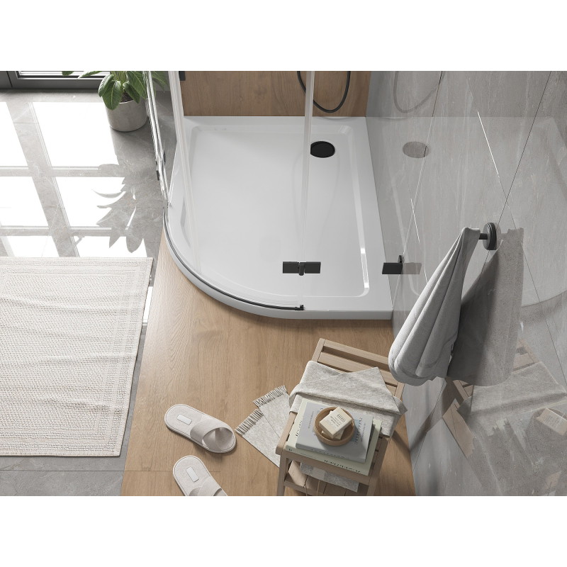 Mexen Flat receveur semi-circulaire slim gauche 120 x 80 cm, blanc, siphon noir - 41108012L-B