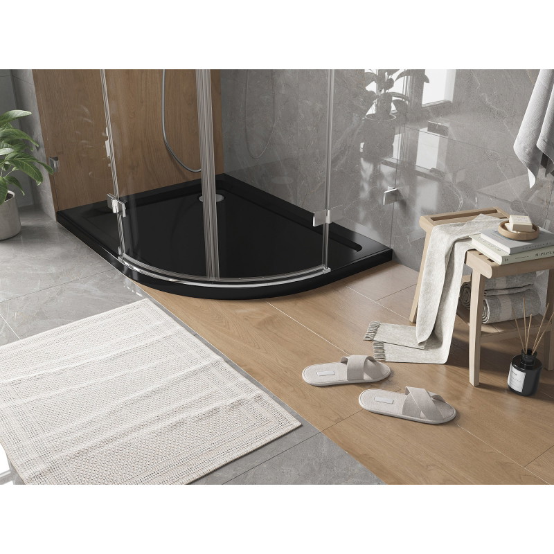 Mexen Flat receveur de douche semi-circulaire slim gauche 90 x 80 cm, noir, siphon chromé - 41708090L