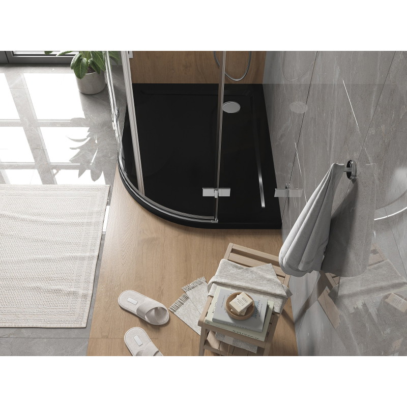Mexen Flat receveur de douche demi-circulaire slim gauche 120 x 80 cm, noir, siphon chromé - 41708012L