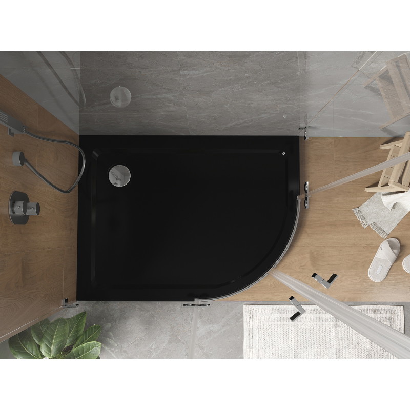 Mexen Flat receveur de douche semi-circulaire slim gauche 120 x 90 cm, noir, siphon chromé - 41709012L