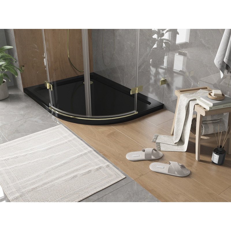 Mexen Flat receveur de douche demi-circulaire slim gauche 120 x 80 cm, noir, siphon doré - 41708012L-G
