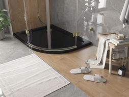 Mexen Flat receveur de douche semi-circulaire slim gauche 120 x 80 cm, noir, siphon doré - 41708012L-G