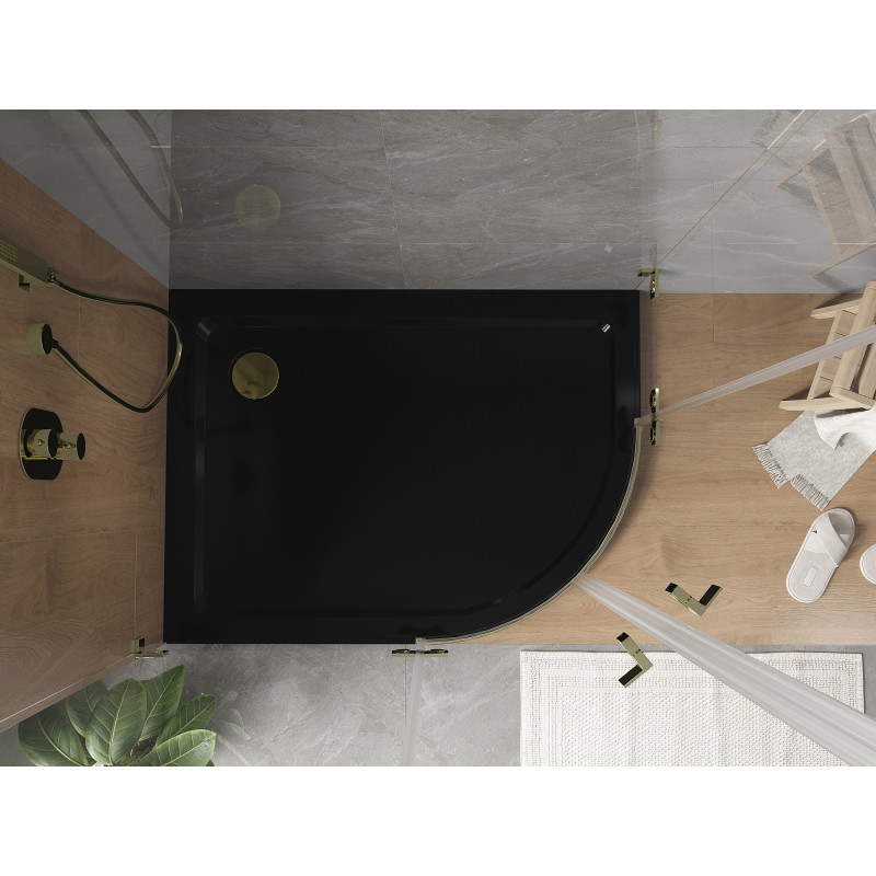 Mexen Flat receveur de douche demi-circulaire slim gauche 120 x 80 cm, noir, siphon doré - 41708012L-G