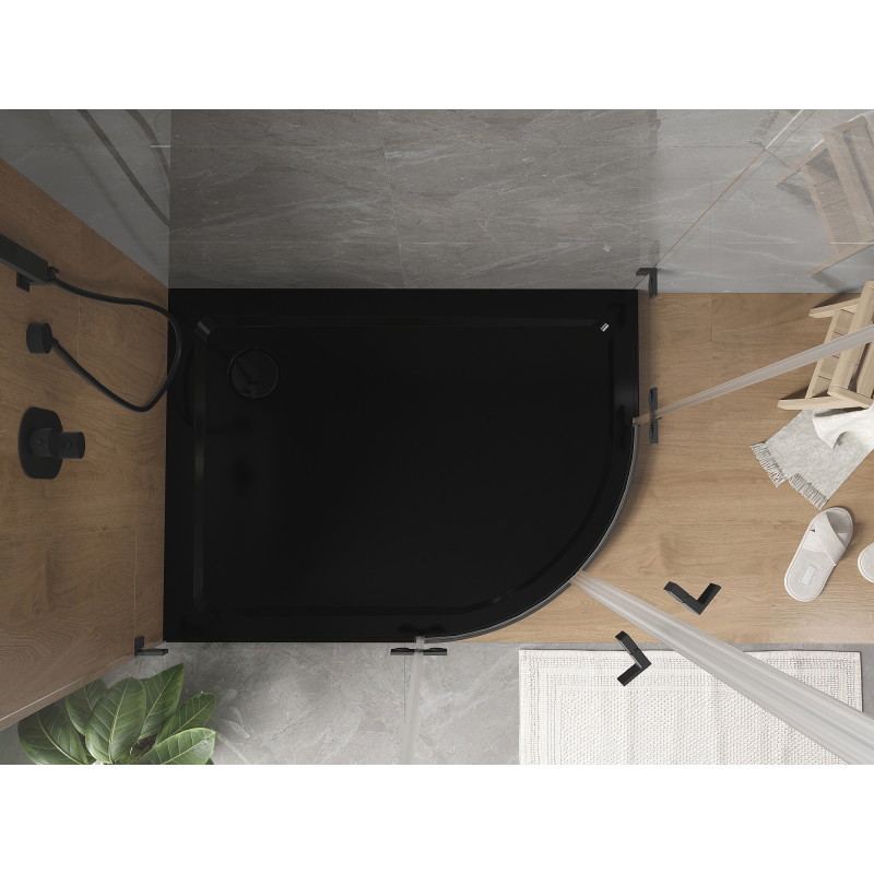 Mexen Flat receveur de douche demi-circulaire mince gauche 90 x 80 cm, noir, siphon noir - 41708090L-B