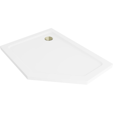Mexen Flat receveur de douche pentagonal slim gauche 90 x 80 cm, blanc, siphon doré - 41P108090L-G