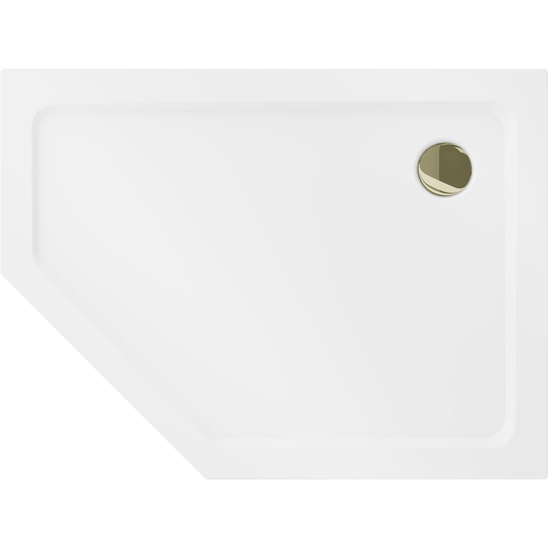 Mexen Flat receveur de douche pentagonal slim droit 90 x 80 cm, blanc, siphon doré - 41P108090R-G