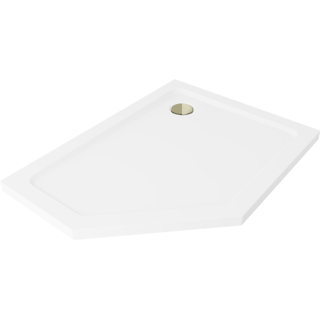 Mexen Flat receveur de douche pentagonal slim droit 90 x 80 cm, blanc, siphon doré - 41P108090R-G