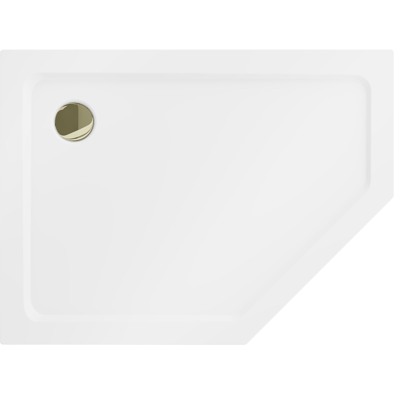 Mexen Flat receveur de douche pentagonal slim gauche 100 x 80 cm, blanc, siphon doré - 41P108010L-G