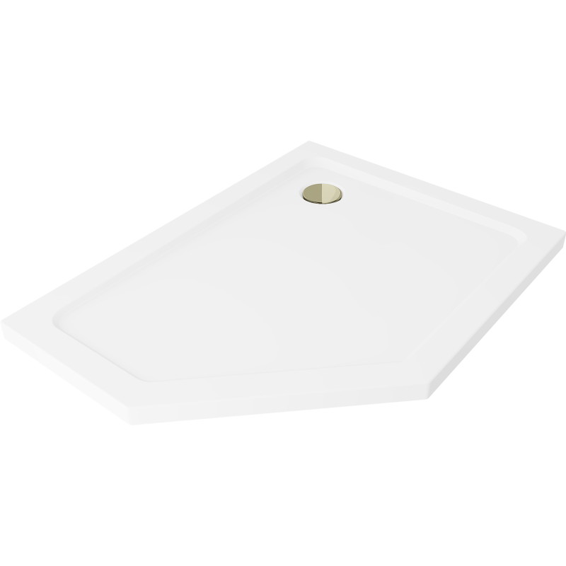 Mexen Flat receveur de douche pentagonal slim droit 100 x 80 cm, blanc, siphon doré - 41P108010R-G