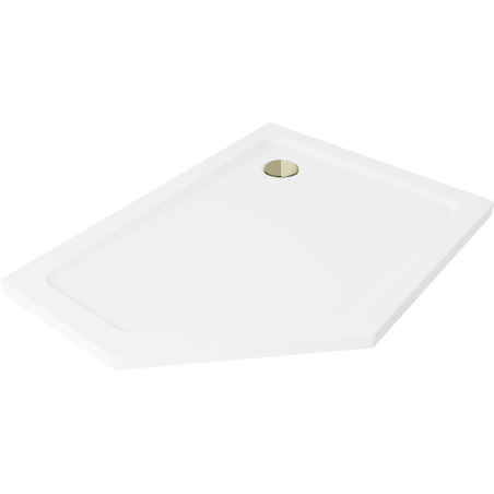 Mexen Flat receveur de douche pentagonal slim droit 100 x 80 cm, blanc, siphon doré - 41P108010R-G