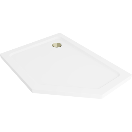 Mexen Flat receveur de douche pentagonal slim gauche 100 x 90 cm, blanc, siphon doré - 41P109010L-G