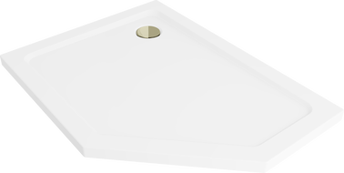 Mexen Flat receveur de douche pentagonal slim gauche 100 x 90 cm, blanc, siphon doré - 41P109010L-G