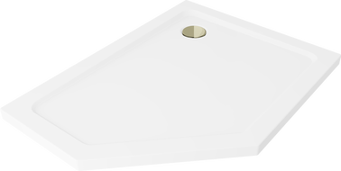 Mexen Flat receveur de douche pentagonal slim droit 100 x 90 cm, blanc, siphon doré - 41P109010R-G