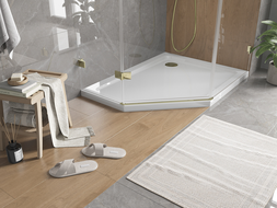 Mexen Flat receveur de douche pentagonal slim droit 100 x 90 cm, blanc, siphon doré - 41P109010R-G