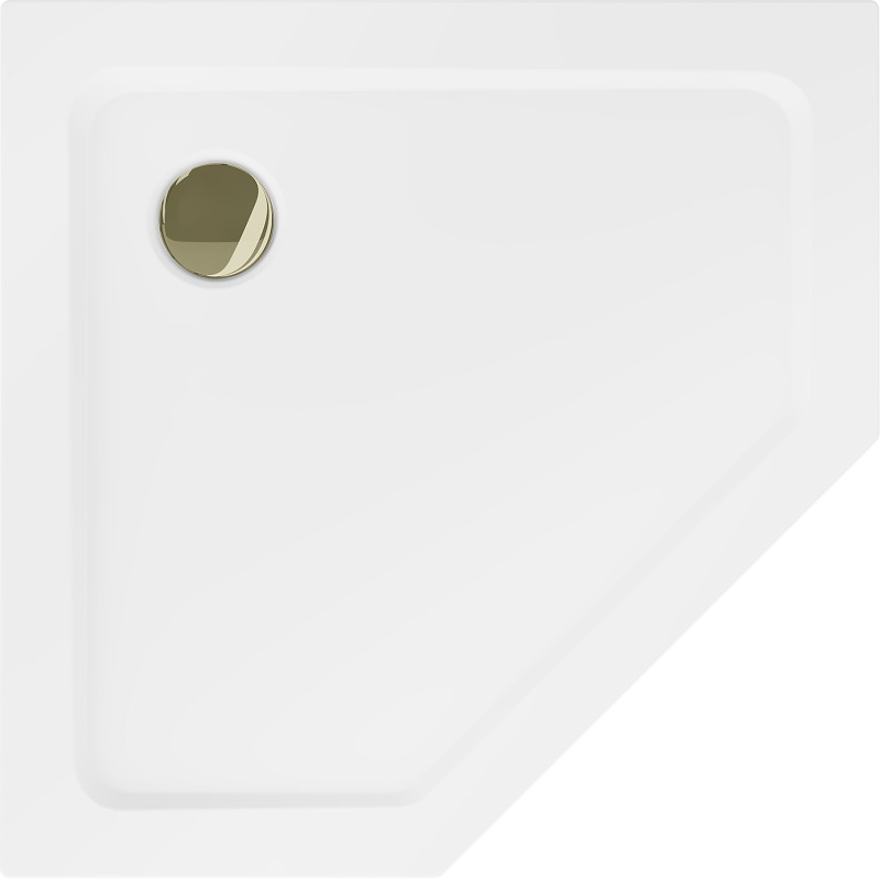 Mexen Flat receveur de douche pentagonal slim 100 x 100 cm, blanc, siphon doré - 41P101010-G
