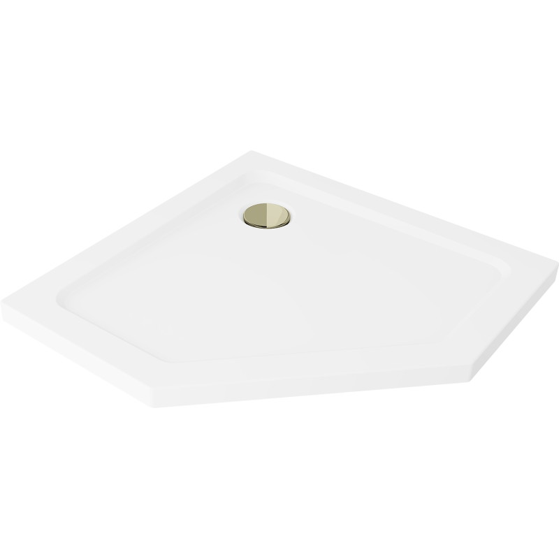 Mexen Flat receveur de douche pentagonal slim 100 x 100 cm, blanc, siphon doré - 41P101010-G