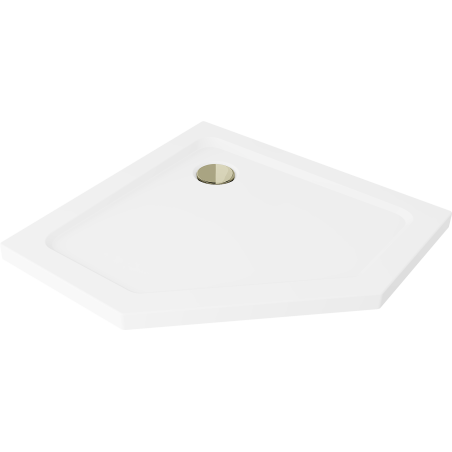 Mexen Flat receveur de douche pentagonal slim 100 x 100 cm, blanc, siphon doré - 41P101010-G