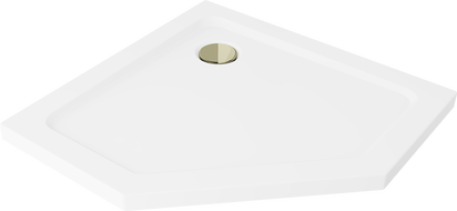 Mexen Flat receveur de douche pentagonal slim 100 x 100 cm, blanc, siphon doré - 41P101010-G