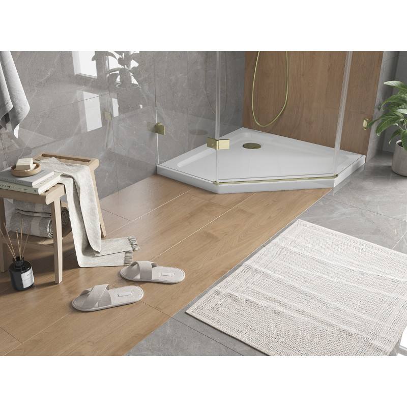 Mexen Flat receveur de douche pentagonal slim 100 x 100 cm, blanc, siphon doré - 41P101010-G