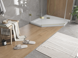 Mexen Flat receveur de douche pentagonal slim 100 x 100 cm, blanc, siphon doré - 41P101010-G