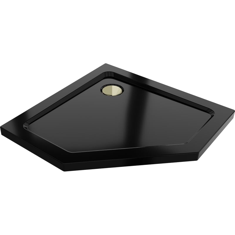 Mexen Flat receveur de douche pentagonal slim 80 x 80 cm, noir, siphon doré - 41P708080-G