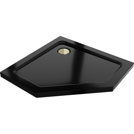 Mexen Flat receveur de douche pentagonal slim 80 x 80 cm, noir, siphon doré - 41P708080-G