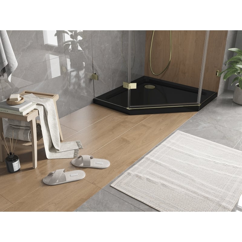 Mexen Flat receveur de douche pentagonal slim 80 x 80 cm, noir, siphon doré - 41P708080-G