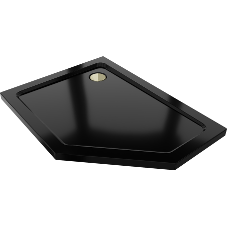 Mexen Flat receveur de douche pentagonal slim gauche 90 x 80 cm, noir, siphon doré - 41P708090L-G