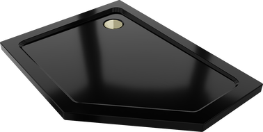 Mexen Flat receveur de douche pentagonal slim gauche 90 x 80 cm, noir, siphon doré - 41P708090L-G