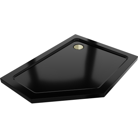 Mexen Flat receveur pentagonal slim droit 90 x 80 cm, noir, bonde dorée - 41P708090R-G