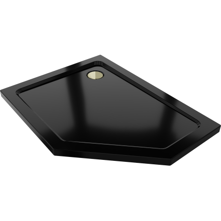 Mexen Flat receveur de douche pentagonal slim gauche 100 x 80 cm, noir, siphon doré - 41P708010L-G