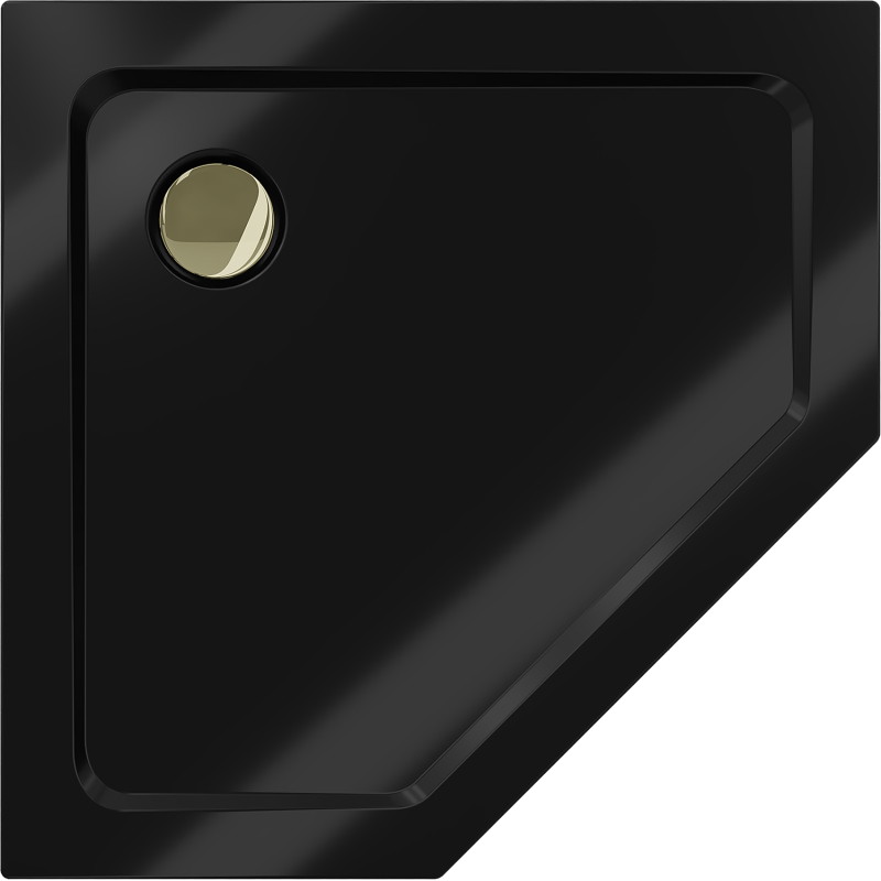 Mexen Flat receveur de douche pentagonal slim 90 x 90 cm, noir, siphon doré - 41P709090-G